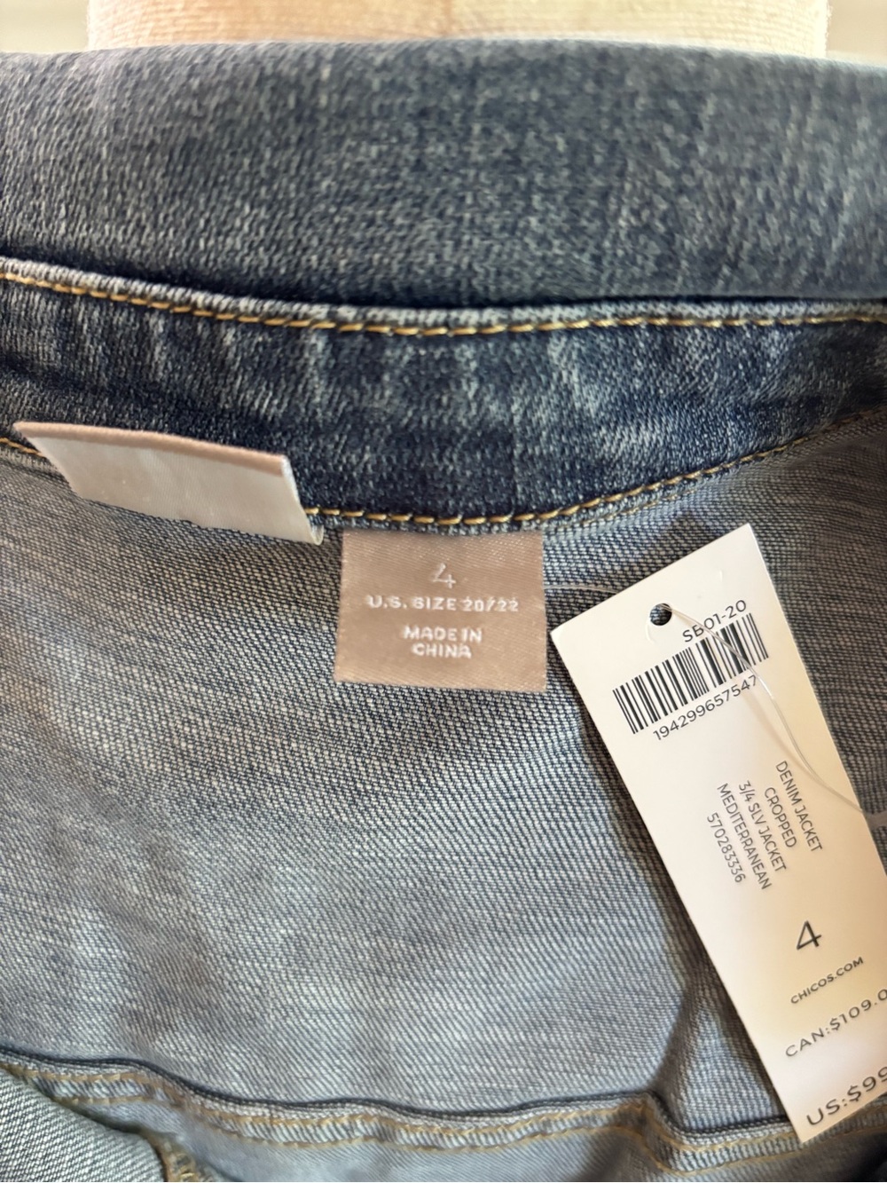 *NEW* Chico’s Cropped Denim Jacket 3/4 Sleeve - Mediterranean - Size - 20/22 - Picture 8 of 11
